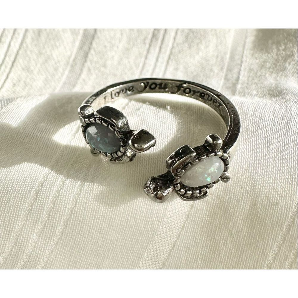 I love you forever - double turtle adjustable ring with opalescent embellishment